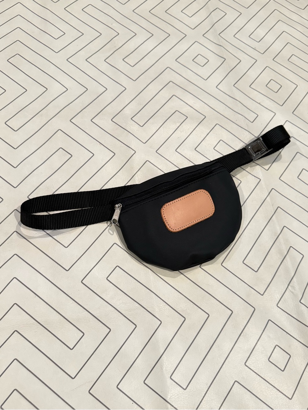 Jon Hart Design Black Nylon Belt Bag with Tan Leather Patch